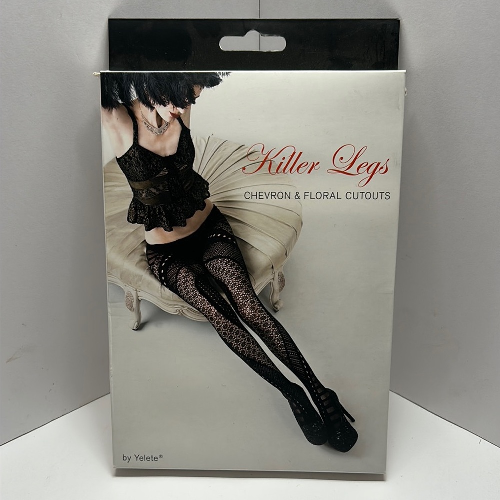 Yelete Black Chevron & Floral Cutout Hosiery
